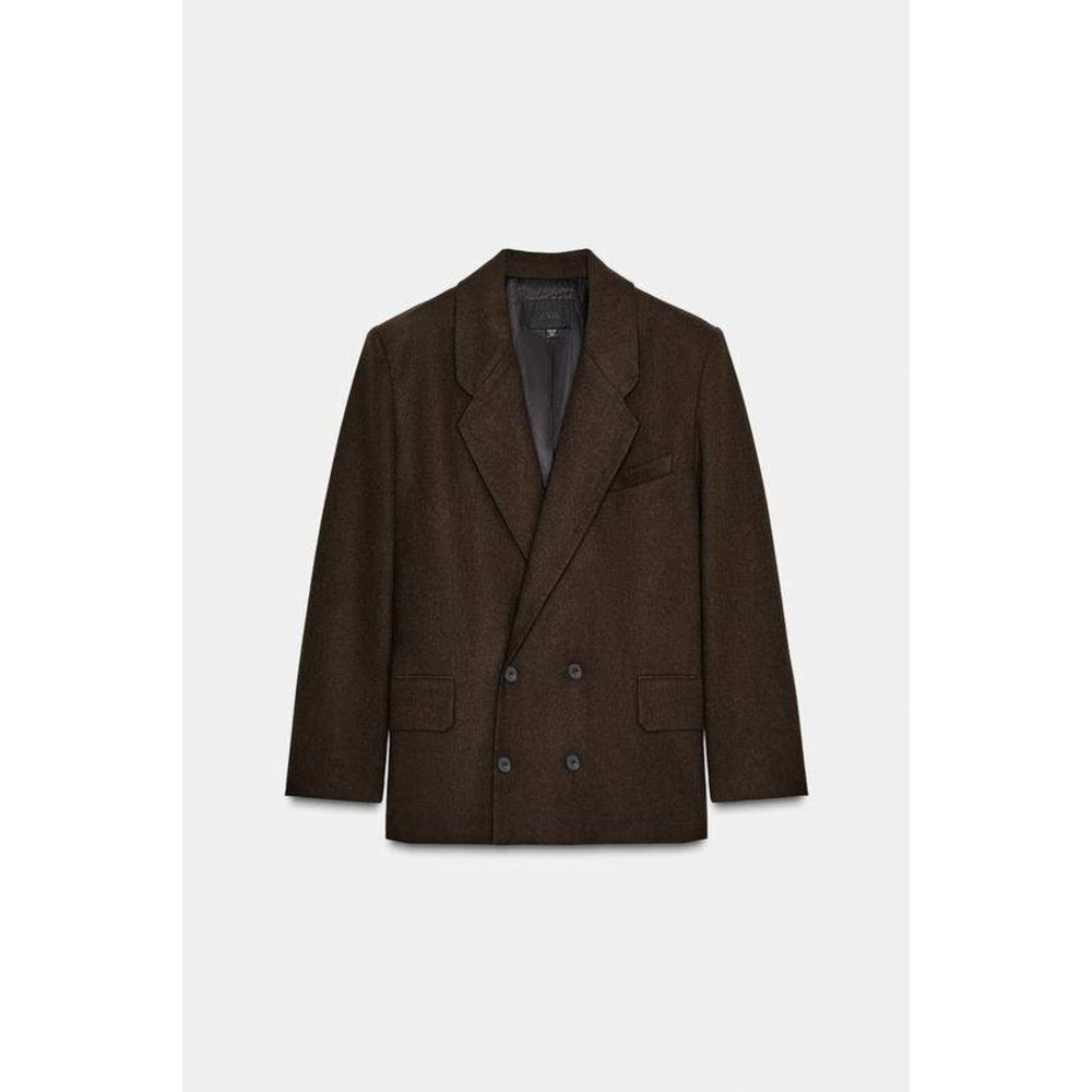 NWT Zara Brown Double-Breasted Blazer Jacket with Shoulder Pads M-L